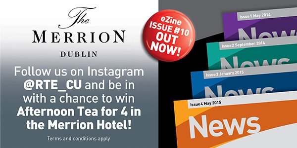 RTE_CU's tweet photo. 📢eZine Issue #10 - Out Now!📢
https://t.co/9GKZbEmx0U

COMPETITION TIME:
☕️🧁Win Afternoon ‘Art’ Tea for 4 in the Merrion Hotel! We are now on Instagram 😁Simply follow us @RTE_CU and tag who you would bring along with you! T&amp;Cs apply. 
#eZine #rtecu #competition #membersonly https://t.co/l25qtQ6PUU