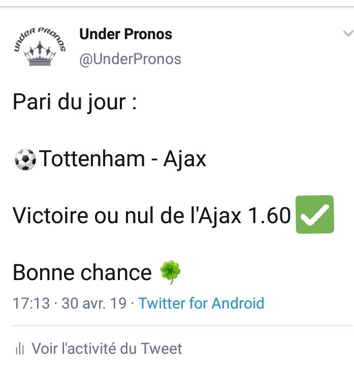UnderPronos's tweet image. Pari du jour : ✔