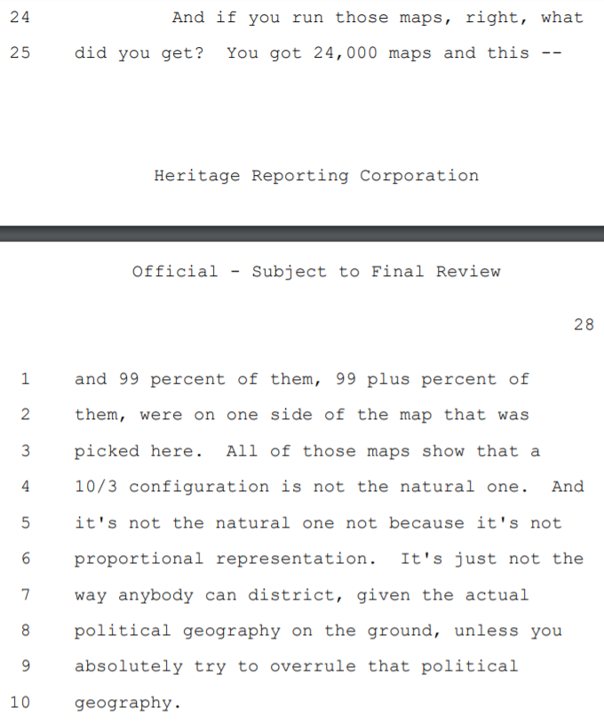 A few reactions from people I respect saying: look, it's hard to speak extemporaneously about a topic out of your field of expertise. And fair enough, but for comparison here's Elena Kagan discussing the simulation methods used by  @gerrymandr to evaluate partisan gerrymandering