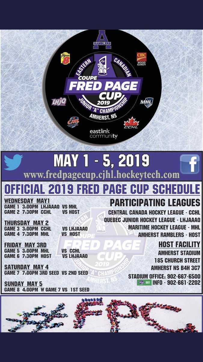 CJHL_FPC's tweet photo. Game day! Game 1 - 3pm @TitanLHJAAAQ vs @MarinersHockey Game 2 730pm @OttawaJrSens vs @AmherstRamblers @Eastlink @infomorning @JonnaBrewerCBC @mitchcormierCBC @johnhancockcbc @TownofAmherstNS Stadium doors &amp; Box Office open at 2pm. All Tickets $10. Dress for a “cool” arena #FPC https://t.co/y9dsnY2flY