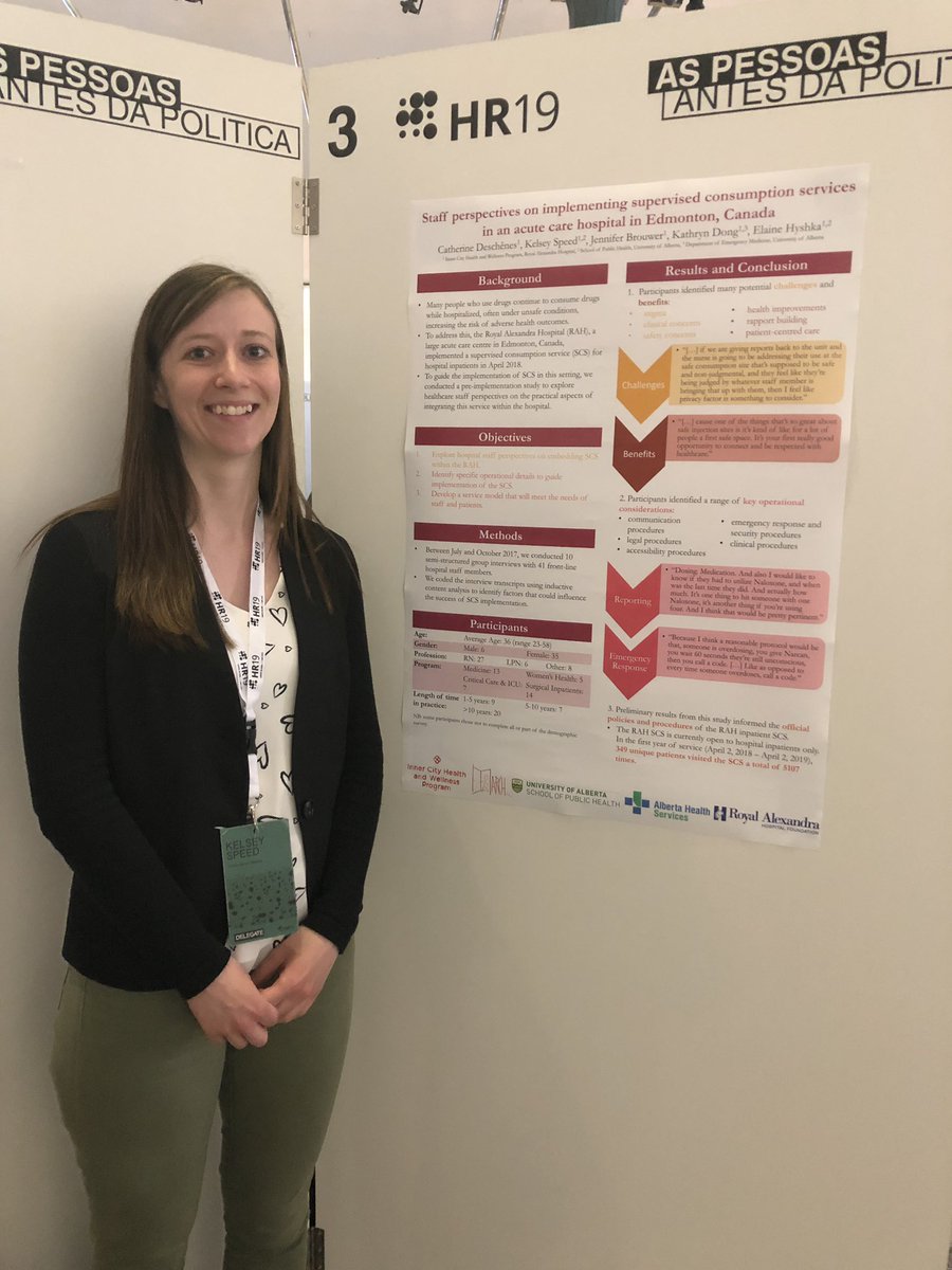 kelseyspeed22's tweet photo. Lots of interest in our research “Staff perspectives on implementing supervised consumption services in an acute care hospital in Edmonton, Canada” at #HR19! Come by and take a look, I would love to share! @ehyshka @kathryndong @TeamARCH @cath_deschenes https://t.co/51DZhzAl0w