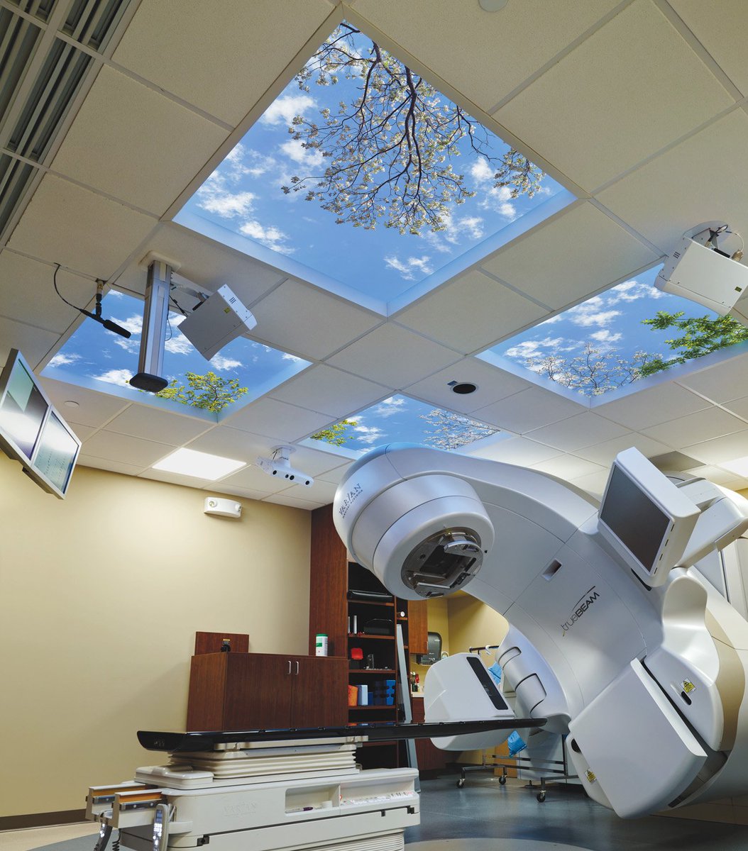 TheSkyFactory's tweet image. This LINAC project was completed for Covenant Cancer Treatment Center in Waterloo, Iowa. The Revelation SkyCeiling forms an 8'x8' installation using four 4'x4' Revelation SkyTiles.
#healthcare #medicaldesign #linearaccelerator #healthcaredesign #biophilia #medicalconstruction