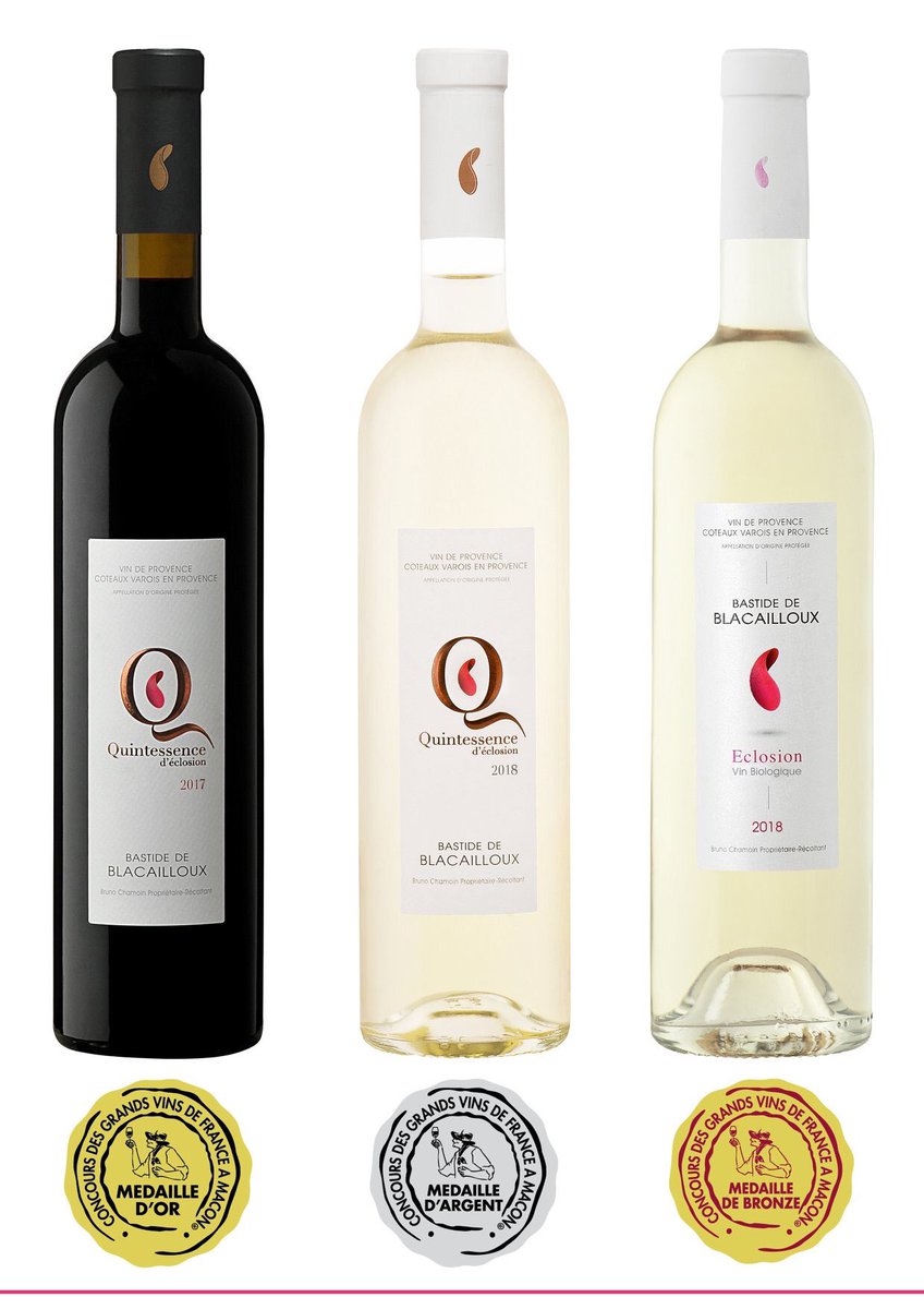 Les résultats du Concours des Grands Vins de France à Mâcon viennent de tomber et nous sommes heureux d’obtenir 3 nouvelles médailles:

🥇Quintessence d'Eclosion Rouge 2017 (Or)
🥈Quintessence d'Eclosion Blanc 2018 (Argent)
🥉Eclosion Blanc 2018 (Bronze)