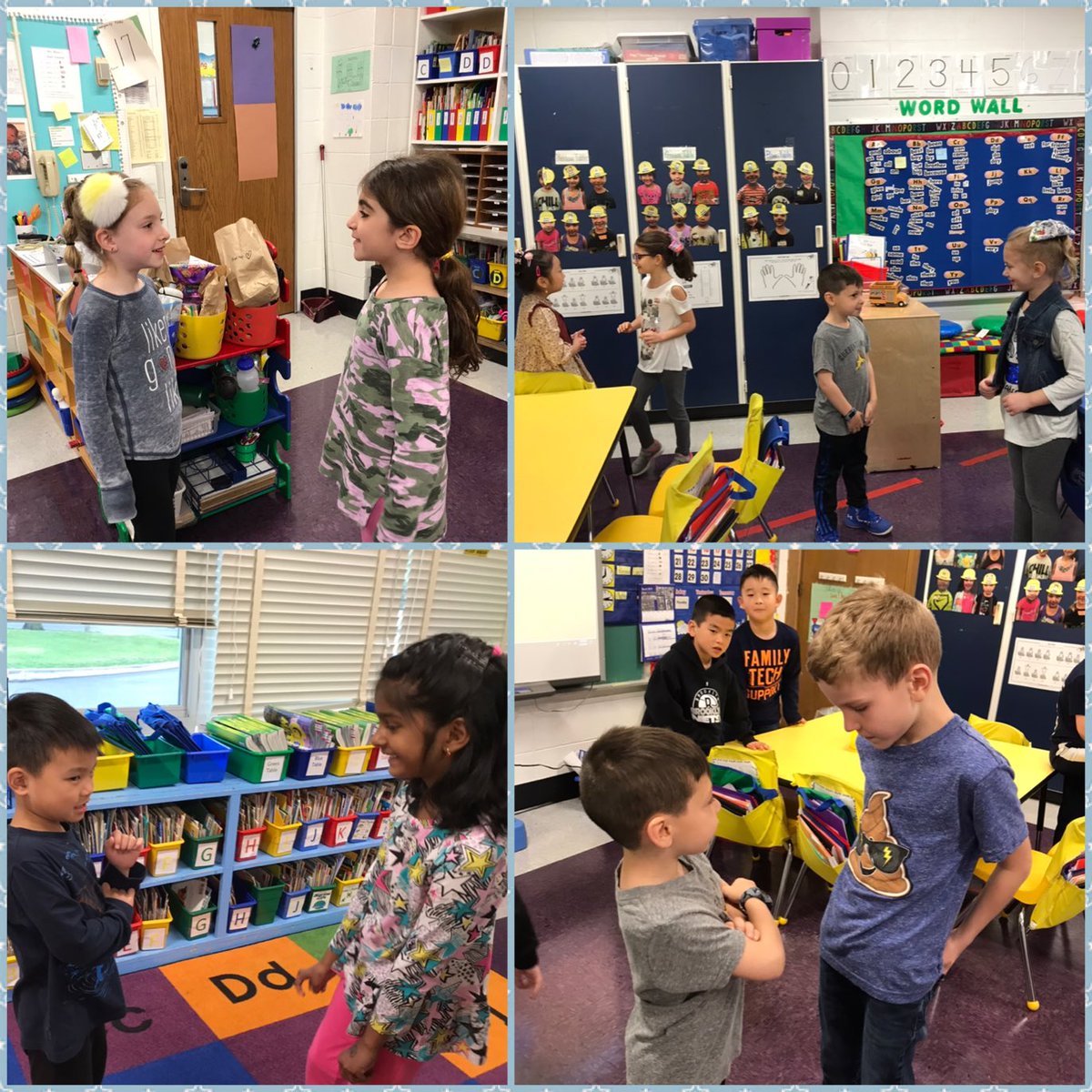 POBMrsDiener's tweet photo. A different take on #turnandtalk we like to call #moveandmingle Ss get their #mindsandbodies working together to #activatepriorknowledge before a read aloud. #responsiveclassroom #eyecontact #turntaking #preassesement #showwhatyouknow @ParkwayPOB @Sezgregnyc @mrsclampittPOB https://t.co/YhF4nhNzY0
