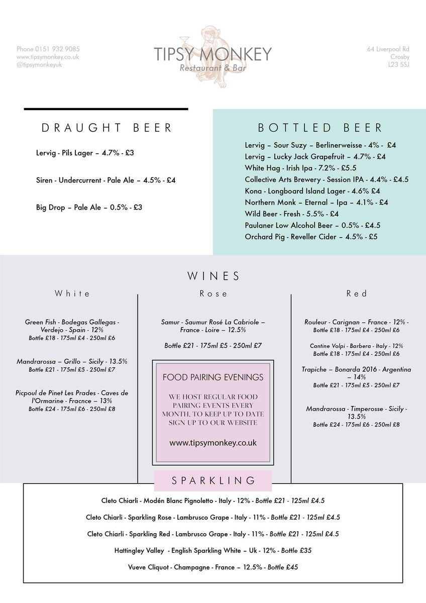 tipsymonkeyuk's tweet image. NEW MENU DAY!!!! 

Today is the day we launch the new menu for May! And if you book a table with us youll recieve 20% off your bill for this week only as its our 1st Birthday!!!

Reserve your table now

tipsymonkey.co.uk/contact-us 

@pollenrestaurantliv