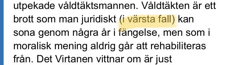 Therese_Bjorn's tweet photo. @jensliljestrand Du menar i bästa fall, eller hur? För offret av en våldtäkt är några år i fängelse det bästa man kan hoppas på. Eller talar du för alla våldtäktsmän? https://t.co/hPtwx9zDKh