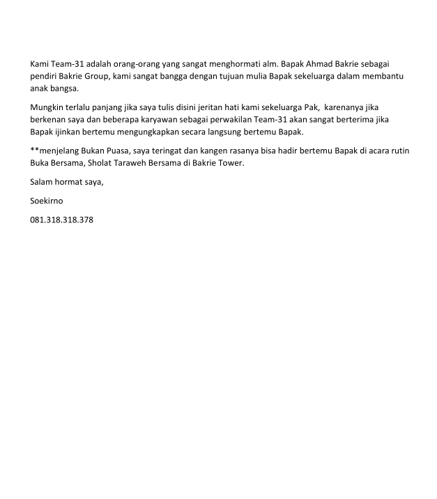 soekirno71's tweet photo. @aburizalbakrie 
Kami 31 karyawan PT. Bakrie Construction di PHK Sepihak https://t.co/CDnOMPq7CJ
