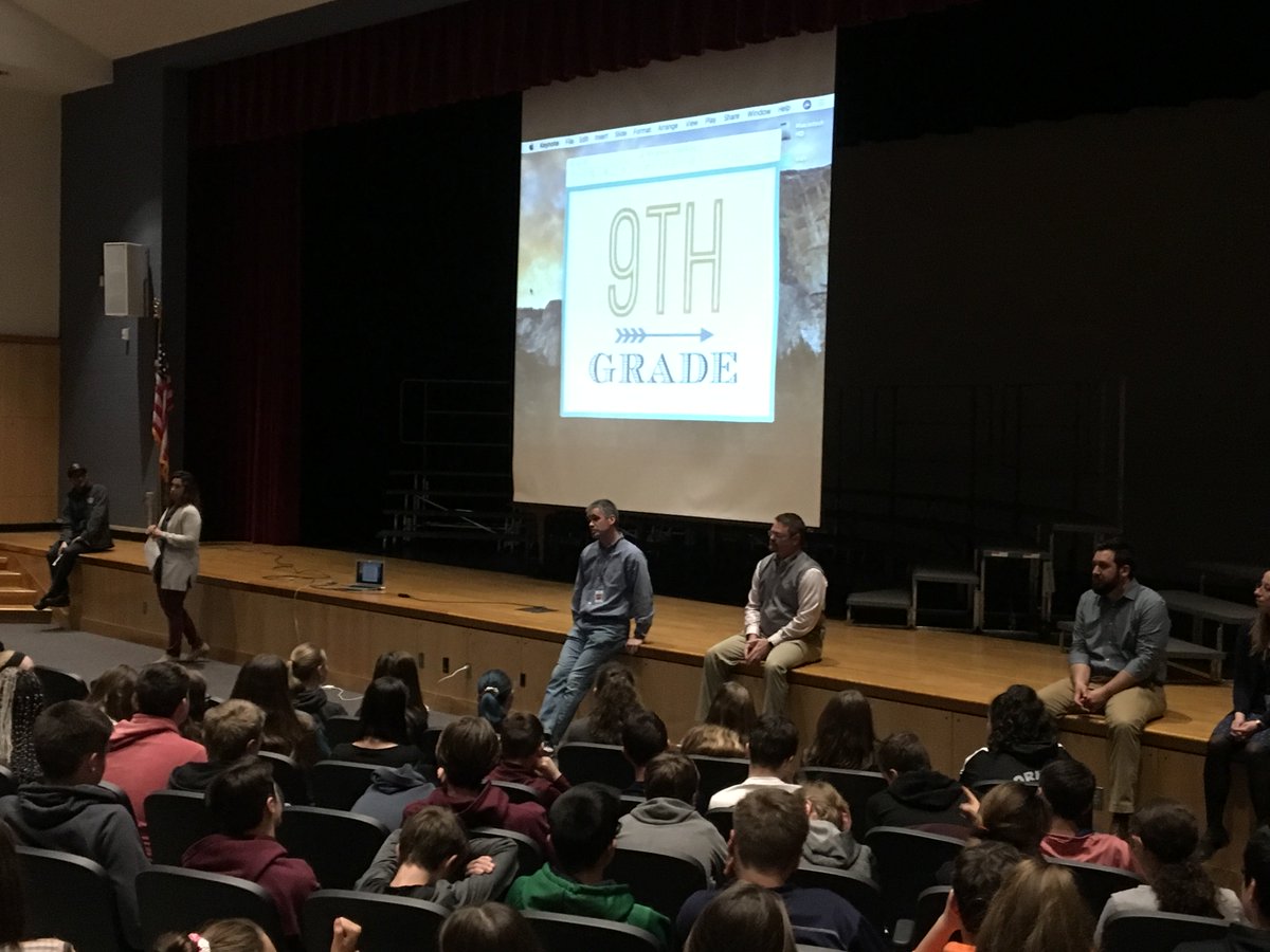 Current GMS 8th Graders listen intently as GHS faculty and coaches talk about all of the great opportunities for the Ss to get involved next year at #GHS. Topic of the Transition Seminar was Athletics and Electives. Next Seminar May 7.