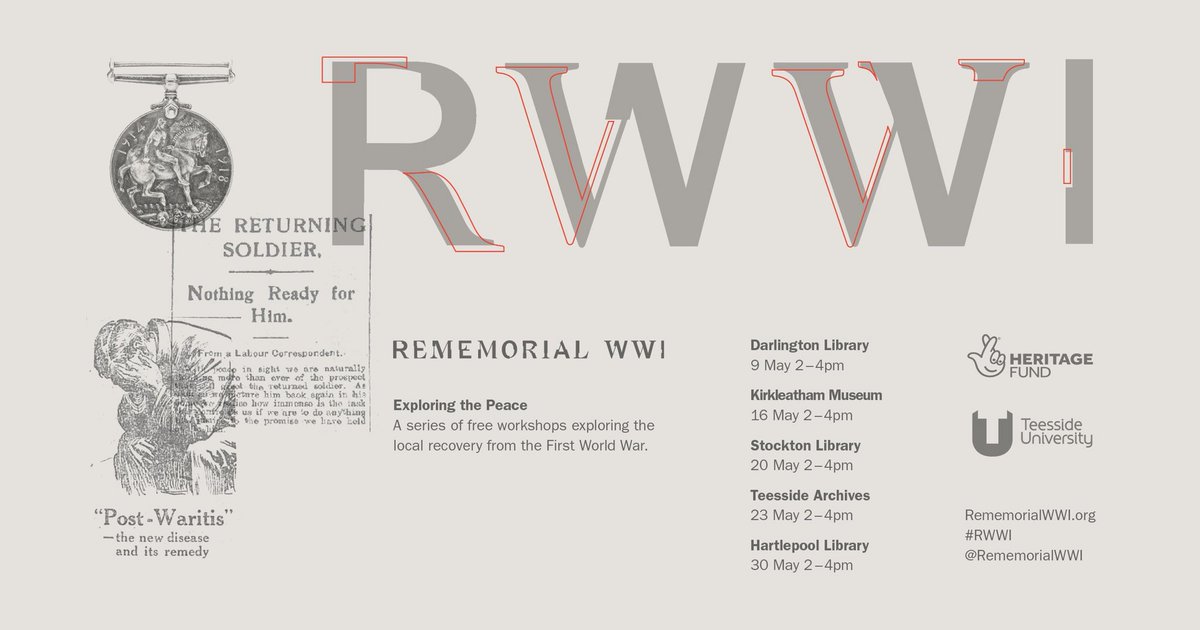 RememorialWWI's tweet photo. May is #LocalHistoryMonth and #FamilyHistoryMonth in many of Tees Valley’s towns. We’ll be holding 5 #RWWI workshops over the coming weeks, allowing you the chance to get a sneak peek at what our project has uncovered ahead of the exhibitions starting next month https://t.co/vxZLHIHuK0