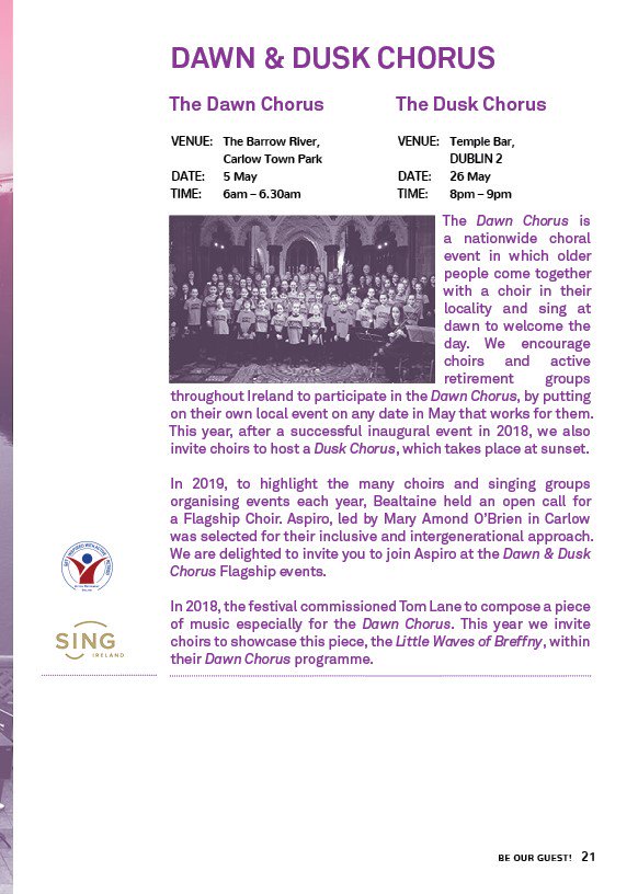 aspirochoir's tweet photo. Carlow (Early!) Rising Dawn Chorus this Sunday 5th May 6am River Barrow bank Carlow Town Park.  @BealtaineFest @Carlow_Co_Co @carlowMHA @Sing_Ireland @aspirochoir Come join in the singing! https://t.co/x9VV6Rx627