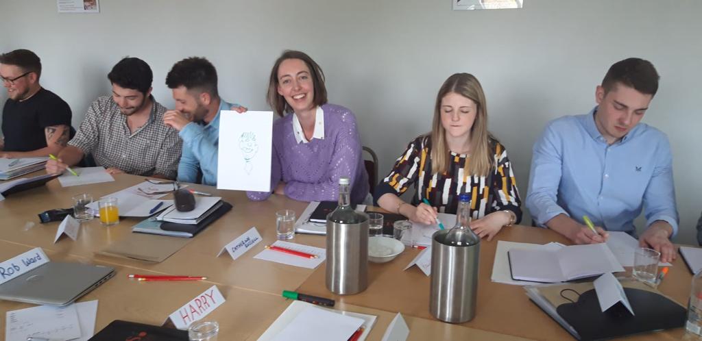 MDS_Updates's tweet photo. Say hello to MDS Group 45. This week they're on induction and have been learning about H&S, Food Safety, getting to know each other, eating cake and drawing portraits with their eyes closed. All in a days work! Thanks to @QuantetGroup @LDNCoAT @NJLR #Group45 #MDSFutures https://t.co/EbOW9Rrm1g