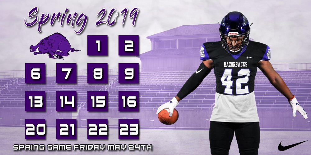 WalhallaHSFBall's tweet photo. Spring Practice Calendar - May 2019 - These are the Days we work.  Be There!  #BEaRAZORBACK #BeYourBest https://t.co/ik1OoGTuoM