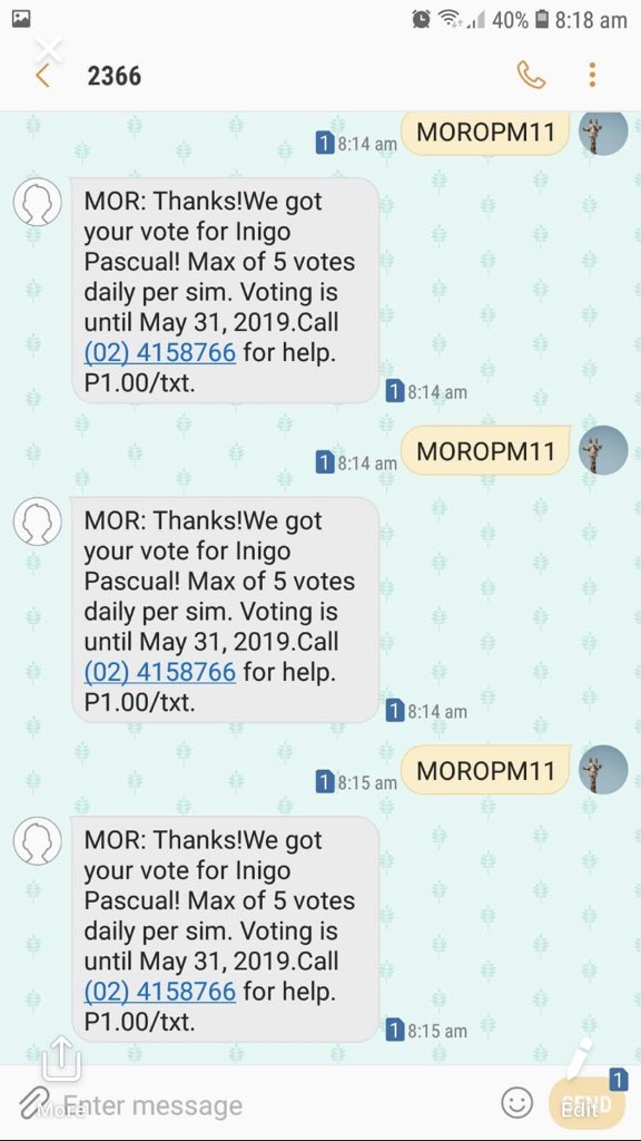 Lmbacani's tweet photo. Done voting for Inigo as well.

MOROPM11 send to 2366 https://t.co/EuCKGyvISe