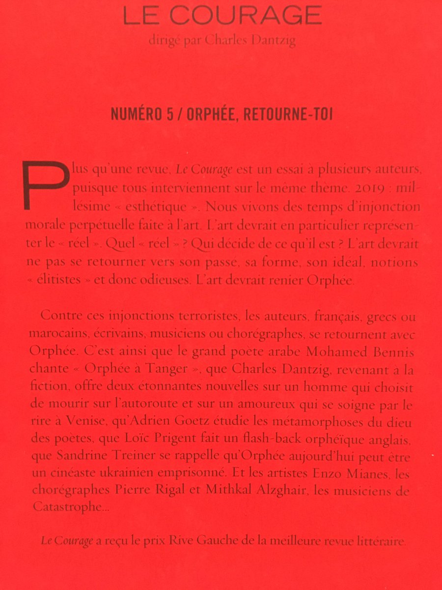 adriengoetz's tweet photo. Orphée au paradis : heureux de participer à ce numéro de la revue Le Courage, avec @CharlesDantzig, @SandrineTreiner, @Seba_ministru, @LoicPrigent, @pierrerigalCDM, @Transfuge... Orphée est à Venise, à Tanger, dans la campagne anglaise, en Ukraine, au Maroc, au musée d’Orsay 🎻🧨 https://t.co/5pPvsH1nXI