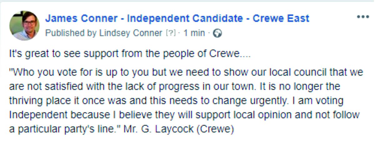 JamesCo23269622's tweet photo. #Support #independent #Crewe #CreweEast #Cheshire
#VoteJames #Election 2nd May - #YourVoteMatters 
Let's vote in a new council and make this town great again! https://t.co/ZgSOHl7NxF