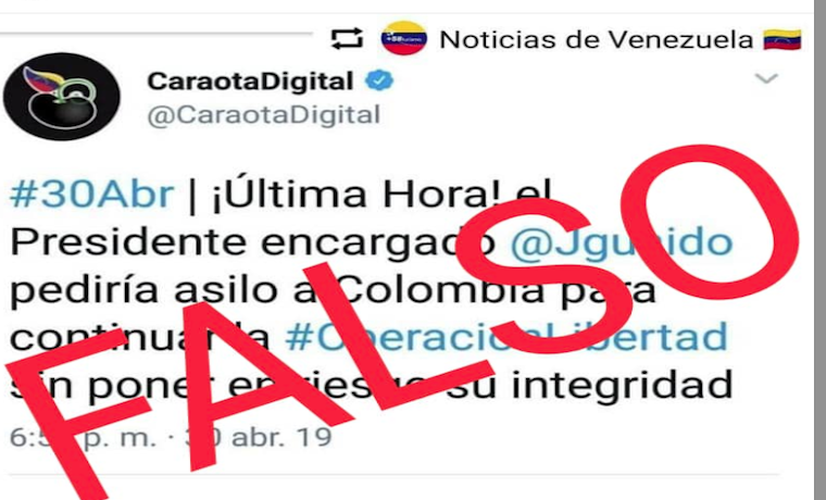 CaraotaDigital's tweet photo. Caraota Digital denuncia cuenta falsa que difundió mentiras acerca de Juan Guaidó https://t.co/goAms8et5A https://t.co/CRRX7gzby8