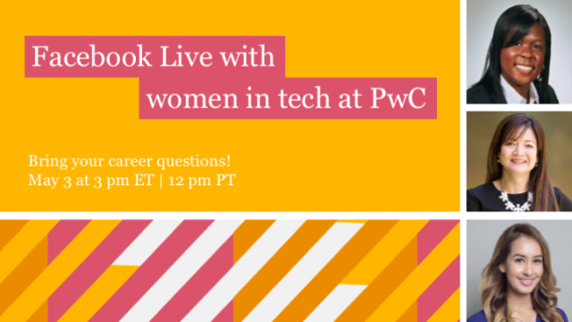 Life at PwC Facebook Live on Friday, May 3 with <a href="/jane94550/">xrxvenge</a>, <a href="/NicolePledger/">Nicole Pledger</a> and Jasmin Nijjer. They'll share #careeradvice and answer your questions! pwc.to/2WgVWNT
