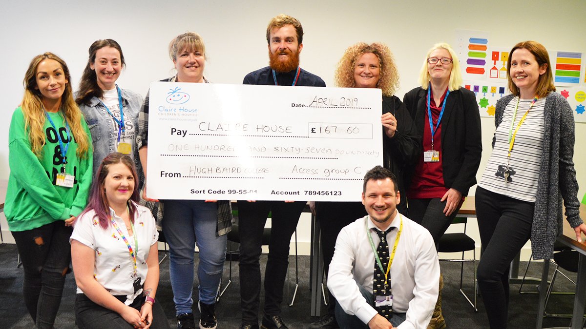 Well done to our Access to HE - Health &amp; Social Care students, who raised an amazing £167.60 for <a href="/ClaireHouse/">Claire House</a>.  The cheque was presented to Harry from Claire House today by the students, who ran a bake sale at our University Centre 🎂💰
