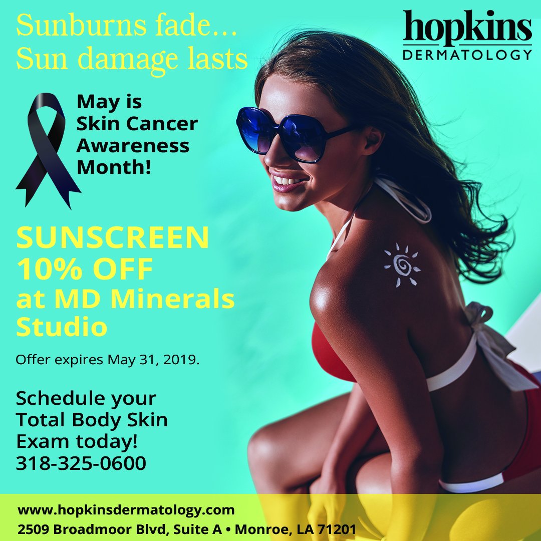 HopkinsDerm's tweet photo. Sunburns fade.. Sun damage lasts. Call us today to schedule your total body skin exam! #SkinCancerAwareness #HopkinsDermatology #DrHopkins #Sunburn #SunDamage https://t.co/E1F1Prnkct