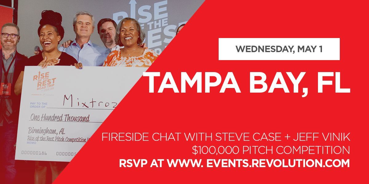 Steve Case (@stevecase) on Twitter photo Good morning Tampa Bay! We’re kicking off the third day of #ROTR8 with leaders from all over the region to discuss how network density can further #entrepreneurship. Make sure to follow <a href="/RiseOfRest/">Rise of the Rest</a> on Twitter and Instagram to keep up with the 🚌. bit.ly/2VGmgUk Good morning Tampa Bay! We’re kicking off the third day of #ROTR8 with leaders from all over the region to discuss how network density can further #entrepreneurship. Make sure to follow <a href="/RiseOfRest/">Rise of the Rest</a> on Twitter and Instagram to keep up with the 🚌. bit.ly/2VGmgUk