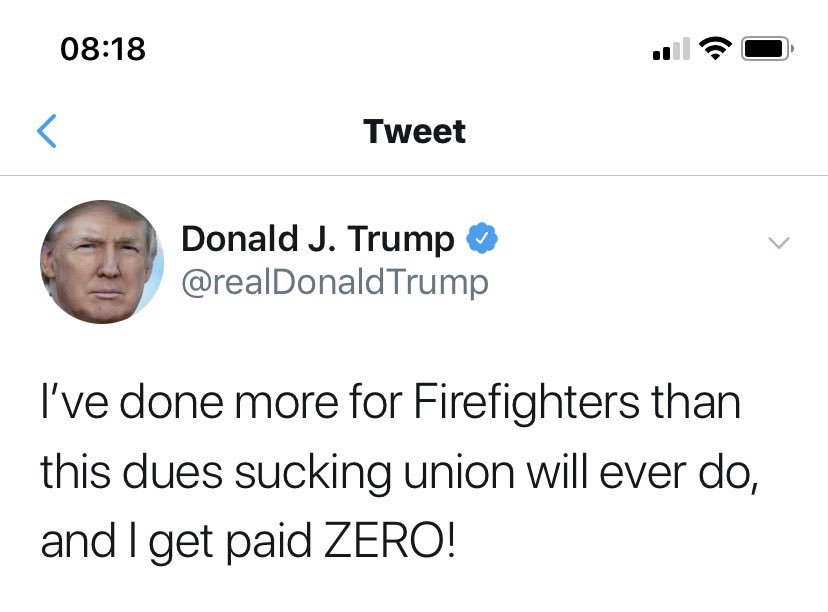 Ask the families of dead firefighters what their union does for them...This guy is an absolute clown.