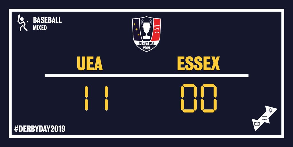 🚨MIXED BASEBALL SCORES ARE IN!🚨

Congratulations to everyone who competed! #UEA Wins 11 : 00 <a href="/EssexBladesSU/">Essex Blades</a>!

#DerbyDay2019