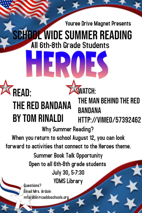 Summer reading info for all incoming 6-8 graders!
