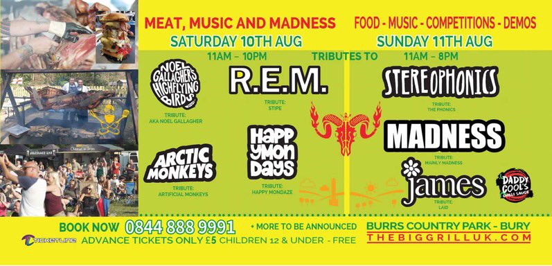 THE BIG GRILL UK... WHO' S ON WHICH DAY. MORE BANDS TO BE ANNOUNCED ....#biggrill #bury <a href="/StipeREMtribute/">Stipe: REM Tribute Band</a> <a href="/happymondaze/">HAPPY MONDAZE</a> <a href="/AKANoelG/">AKA Noel Gallagher</a> <a href="/thephonics1/">The Phonics</a> <a href="/mainly_madness/">Mainly Madness</a> <a href="/laidjames/">laene santos</a>