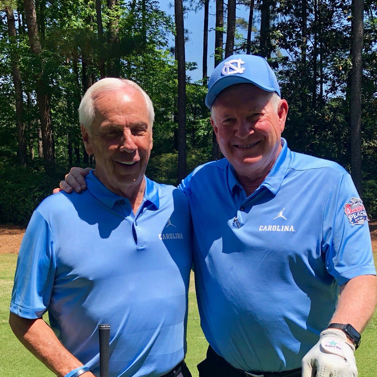 UNCFootball's tweet photo. Congratulations to @CoachMackBrown and Coach Williams for tying for 3rd at the @CFAPeachBowl Challenge and raising $65,000 for an endowed scholarship at UNC and Champions Off the Field. Well done. #CFAPBGolf https://t.co/mu2TluLAgq