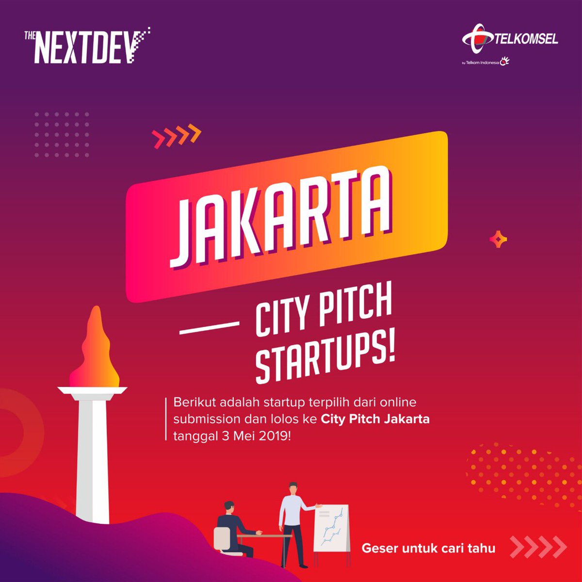 NextDev_id's tweet photo. Halo Jakarta! Terima kasih untuk submission startup teknologi di bidang social impact kalian!
Inilah 30 Startup Terpilih yang lanjut ke City Pitch Jakarta!
#TheNextDev2019 #TheNextDevTalentScouting #TheNextDevJakarta https://t.co/PkiPnAFsFV