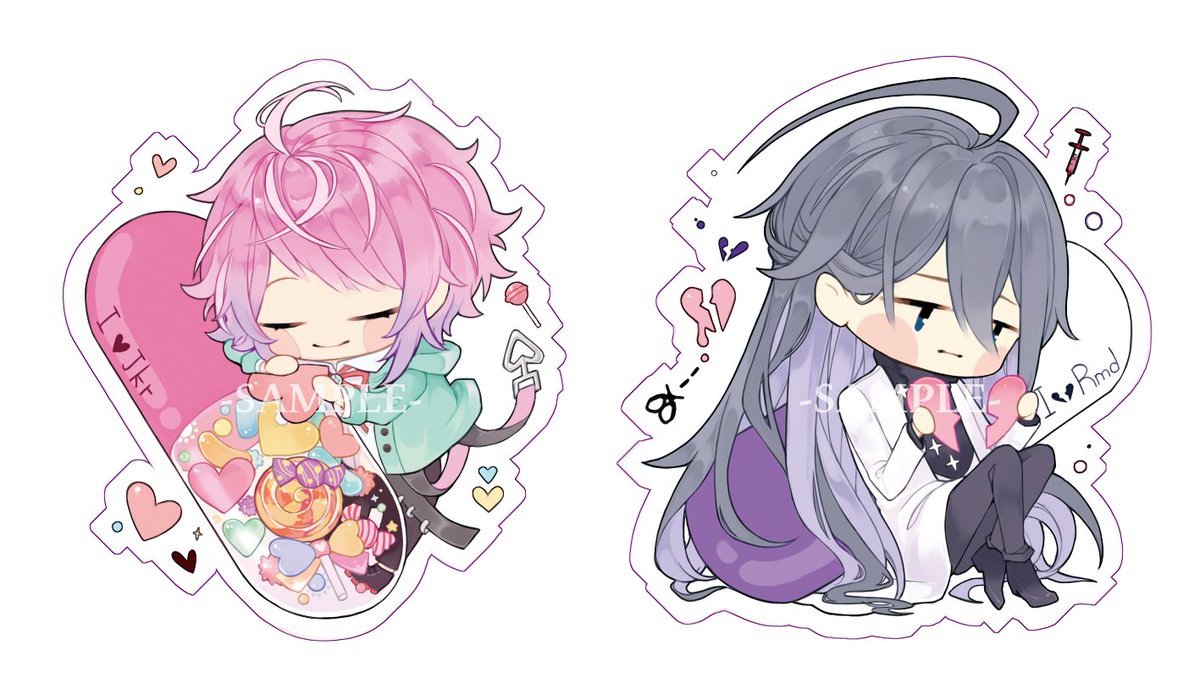 chibi multiple boys pink hair 2boys heart long hair closed eyes  illustration images