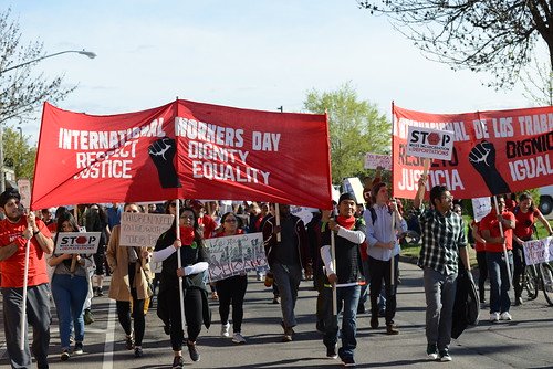 SEIU's tweet image. Today is International Workers’ Day, birthed after historic strikes in 1886 across the U.S. for an 8-hr workday. People had few rights, working very long days for little pay. We’ve made progress since, but far too many are still overworked, underpaid and struggling. #UnionsForAll
