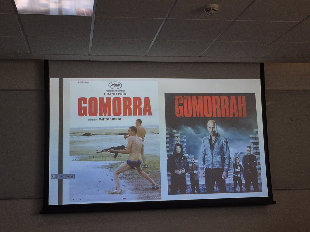 Today’s viewing group led by @BoyntonTamsin and we’re talking about Gomorra the film and Gomorrah the TV series and the ways in which the two are advertised
