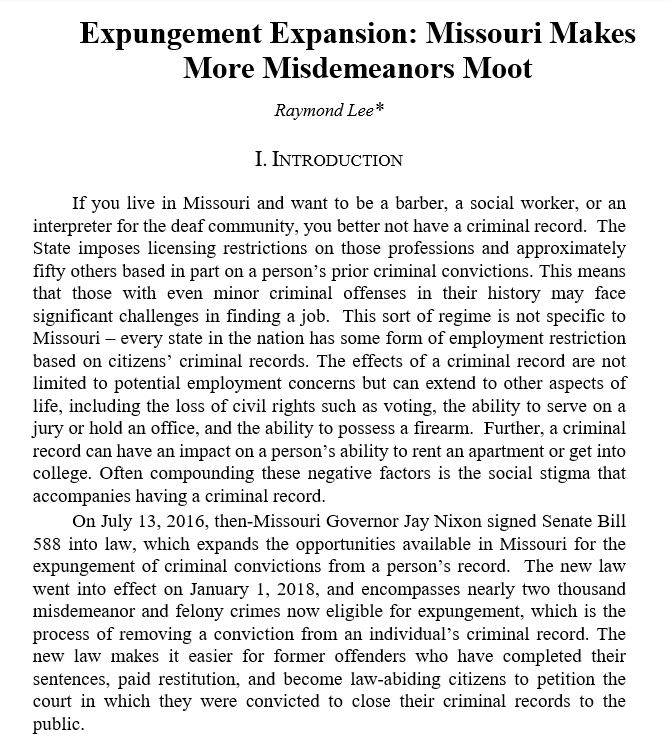 MoLRev's tweet photo. 84.1 update: In his note Expanding Expungement, Raymond Lee (@Raym0ndLee) details a new law which aims to help thousands of Missouri residents avoid the collateral consequences of living with a criminal record.
https://t.co/IPRYRJWC6b https://t.co/yPotD674NV