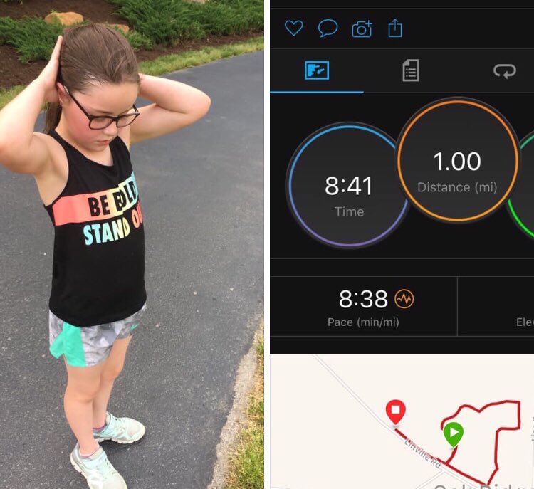 Finished another day of “running for her life” against Cystic Fibrosis. A new personal best time for 1-mile for this 7-year-old. #CFWorkoutWarrior #CureCF #RaisingBelle <a href="/cysticfibrosis/">Boomer Esiason Foundation</a>