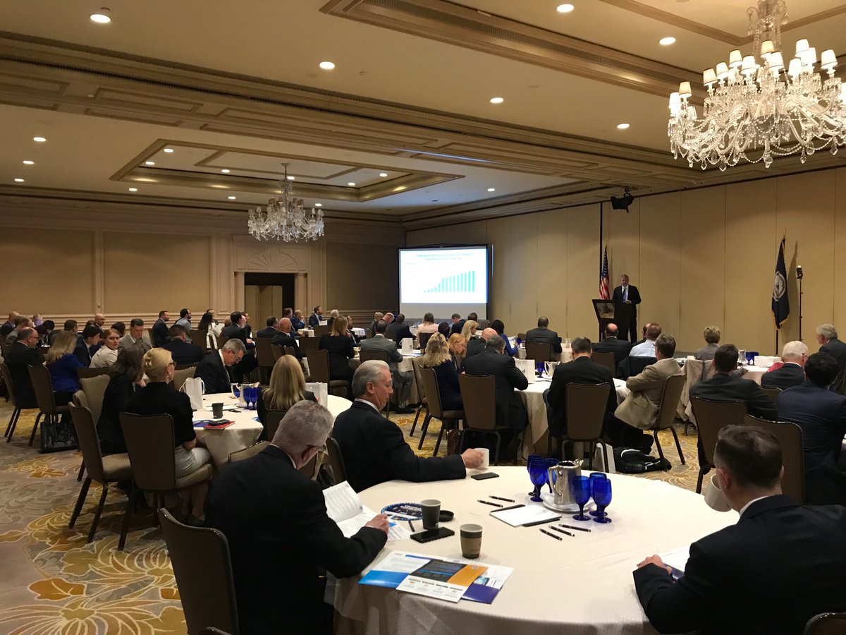 EricR_ACD's tweet photo. ⁦@NACD_RD⁩ 2019 Washington Fly-In Orientation Kick-Off!  Packed house listening to ⁦@AmChemistry⁩’s Steve Russell with a plastics update. Big day ahead. Nearly 200-visits in 24-hours in Capitol Hill. https://t.co/FSyrkd8tF2