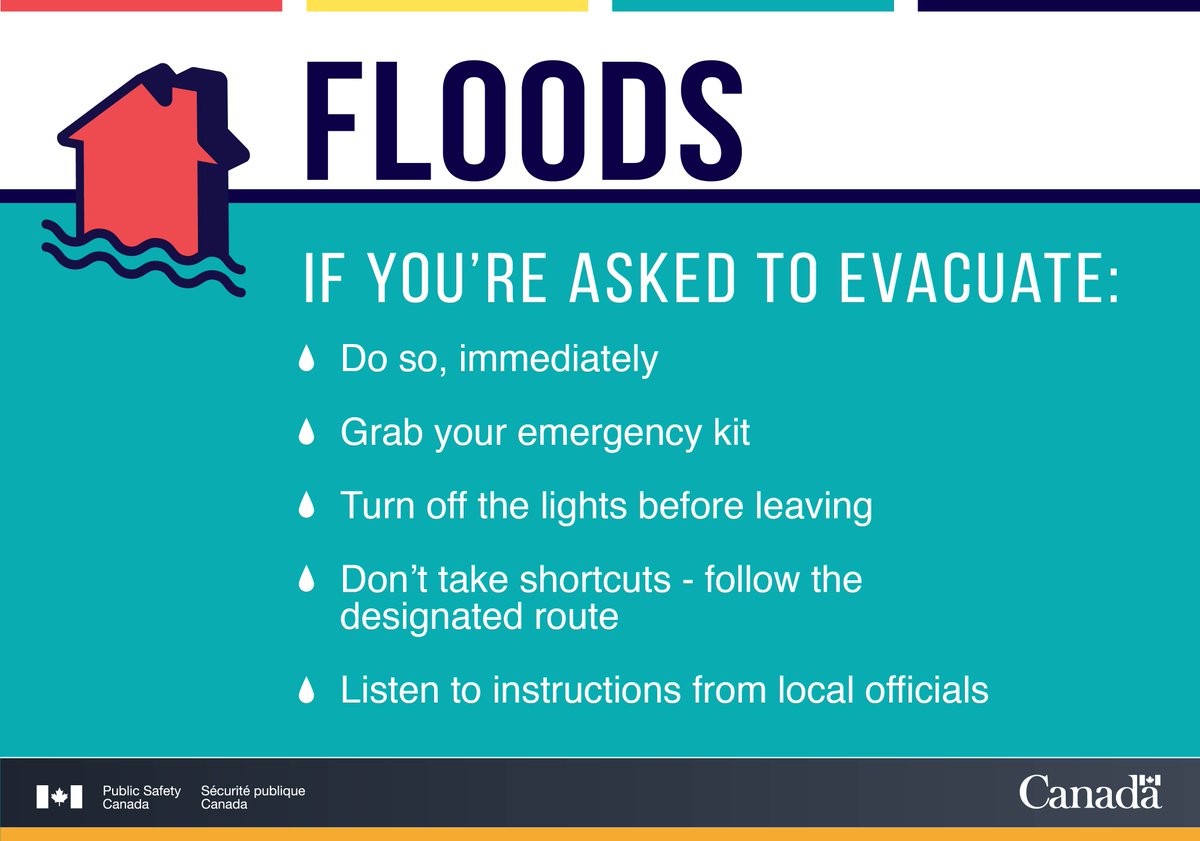 Safety_Canada's tweet photo. Is your community experiencing a flood? Save our tips in case you're asked to evacuate. https://t.co/ON274Wd4F8