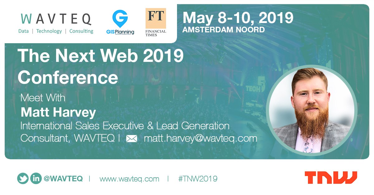 wavteq's tweet photo. We're excited to be attending #TNW2019 Conference next week in Amsterdam Noord. Contact @MattGKHarvey to discuss digital mapping for online investment promotion and foreign direct investment support: matt.harvey@wavteq.com 

#Conference #EconDev #WAVTEQEvents @thenextweb https://t.co/MYDFo8miuD