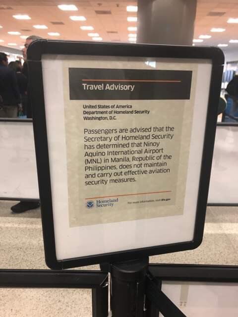 carlosceldran's tweet photo. Seen today at Miami International airport. We’re back on the blacklist. Good job DDS. Change has come! #DDS #Dutertopia #NAIA #Philippines https://t.co/bE9vDwLf6J