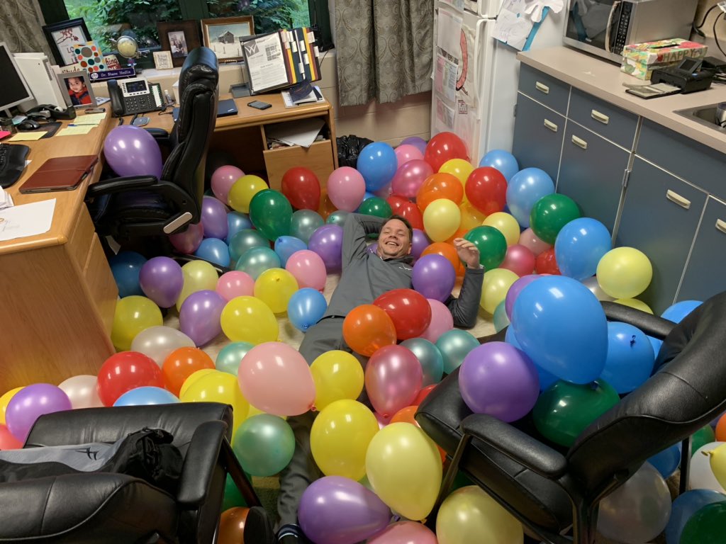 You know it is principal’s day when...you walk into your office and it is full of balloons with a note inside them from each student.  #blessed #bestjobever
