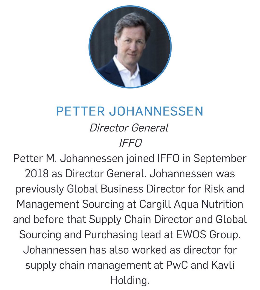 IntraFishEvents's tweet image. NEW: Petter Johannessen, Director General @ IFFO will be participating in @IntraFish #Seafood #Investor Forum on May 23 in #NYC. Further details and registration at IntraFish.Events/nyc19