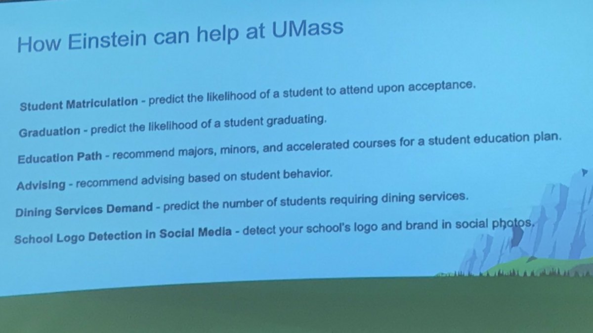 umassforce's tweet photo. Great presentation by Adam Franzen on power of Einstein AI and how it can help UMass.  #umassforce https://t.co/qiFNuk5Hpb