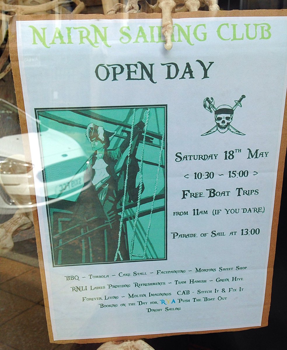 BBloomers's tweet photo. May Windows for Nairn Sailing Club Open Day on 18th May.
#bonejangles #pirates #nairnsailingclub #nairnsailingclubopenday #walktheplank #May2019 #windowdisplay @BBloomers https://t.co/l85ebHVuhb