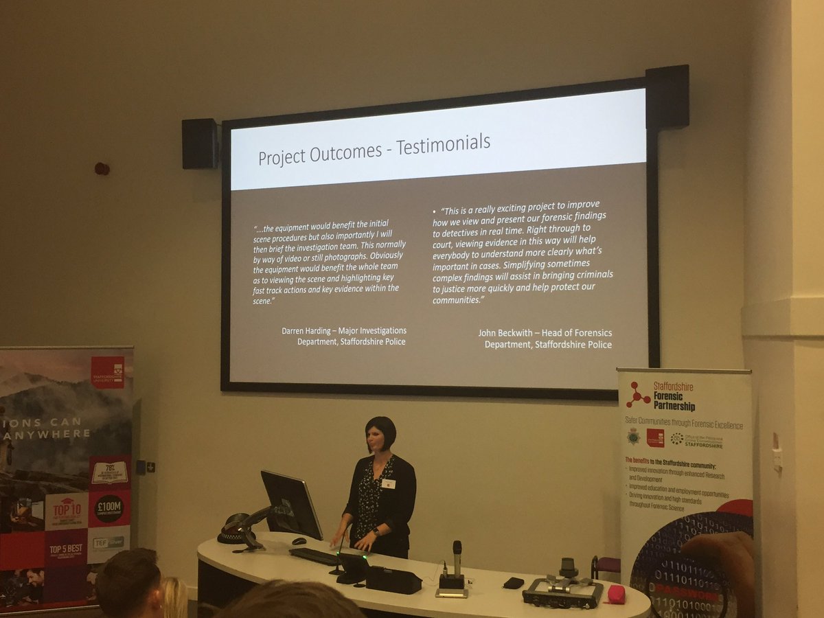 StaffsUniJSS's tweet photo. @StaffsAlumni @Kay_Sheppard1 outlines her experiences on her @StaffsPolice @sfpforensics Placement &amp; how her research impacted on crime scene examination processes &amp; led on to her PhD #ProudToBeStaffs @StaffsResearch https://t.co/6q52mmYaGa