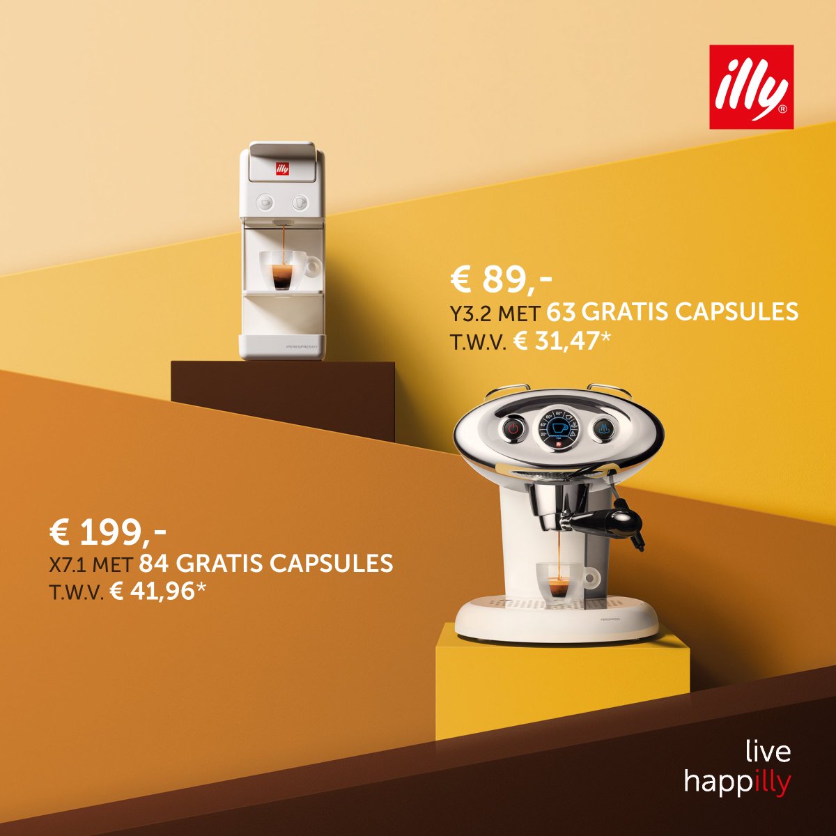 Bij aankoop van een X7.1 Iperespresso machine ontvang je nu 84 capsules cadeau en bij aankoop van de Y3.2 Iperespresso machine ontvang je tijdelijk 63 capsules cadeau! Dit is hét perfecte moment om te gaan genieten van de heerlijke illy koffie!