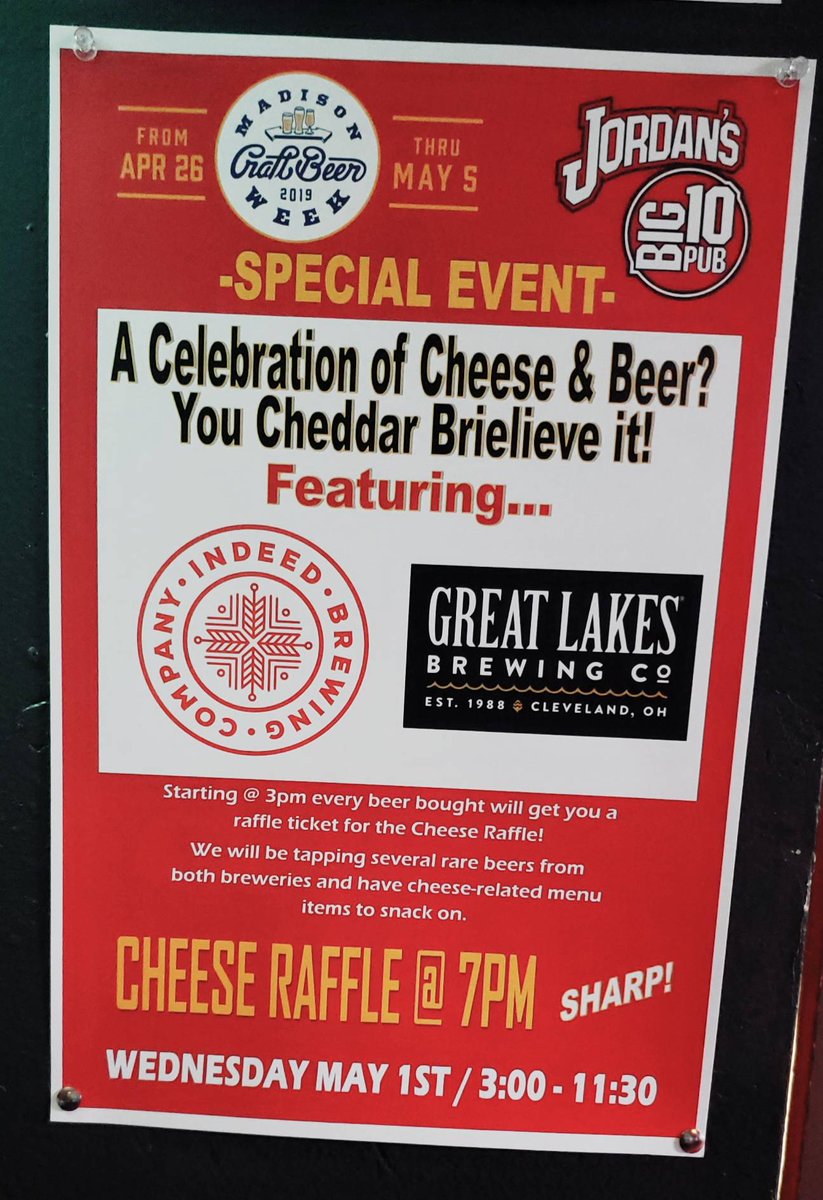 JordansBig10's tweet photo. You cheddar believe it! We can't wait to see you today for craft beer event #2! https://t.co/qsnWja0vX1