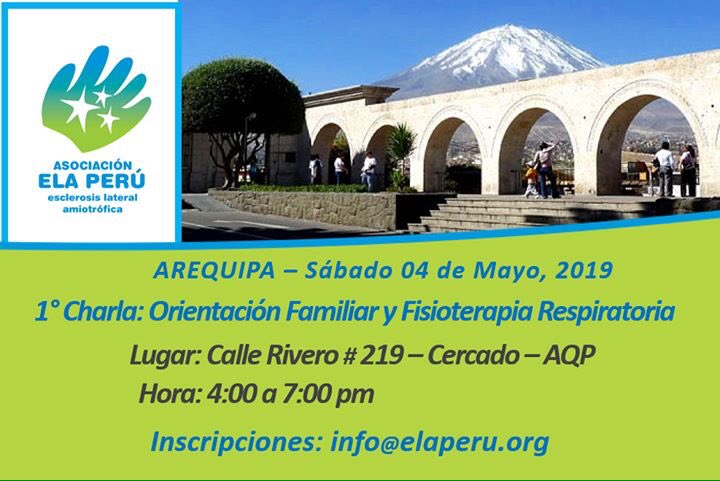 ELAperu's tweet image. ‼️CHARLA EN AREQUIPA‼️
Este sábado 4 de mayo es la charla informativa a cargo de su presidenta Gabriela Zárate. Conversaremos con pacientes y familiares sobre los  cuidados en la ELA, especialmente, Fisioterapia Respiratora, a cargo de la Lic. Amparo Rodríguez.
¡Los esperamos!