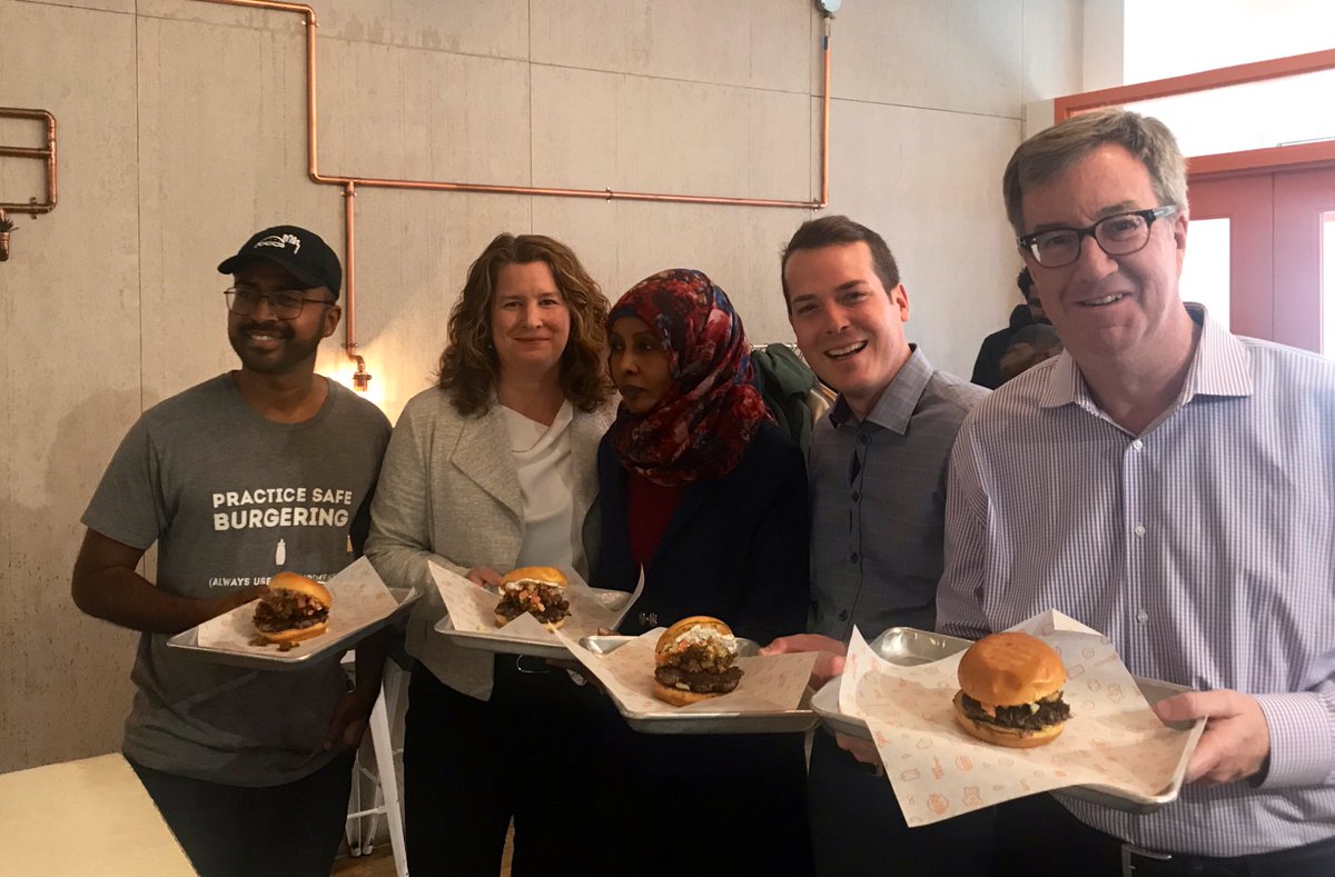 JimWatsonOttawa's tweet photo. Proud to participate in the launch of the Mishion Accepted Burger with @MathieuFleury and @refugee613 🍔 @BFFBurgers will donate $1 from the sale of each burger to support a Sudanese refugee in our community. https://t.co/bVFPVMxVDP