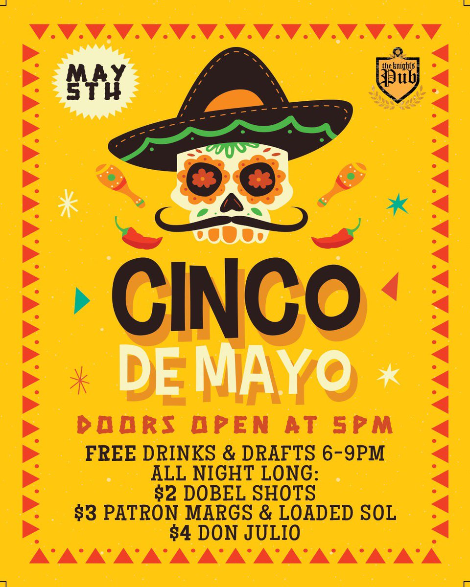 Our Cinco de Drink specials are legit unreal... 😎👇🏼

🆓 Drinks &amp; Drafts 6-9🥤🍺
$2 Dobel Shots 💸
$3 Patron Margs &amp; Loaded Sol💥
$4 Don Julio 💀
#PubLife
