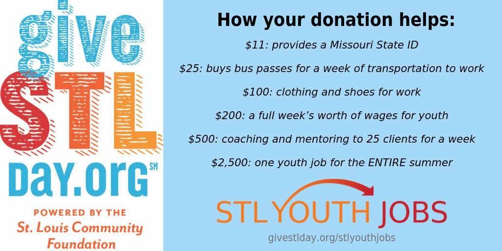 We make it count. Today is Give STL Day! givestlday.org/stlyouthjobs
#InvestwithImpact #MakeitCount #GiveSTLDay2019 #GiveSTLDay #LastDaytoGive